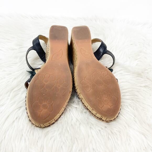 BOC Born Concepts 7 Women's Black Leather Floral Wedge Heel Ankle Strap Sandal - Picture 13 of 14